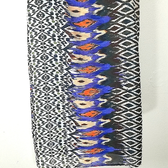 Sun Dress Sheath chiffon tribal geometric print overlay midi stretch sleeveless - Picture 6 of 11